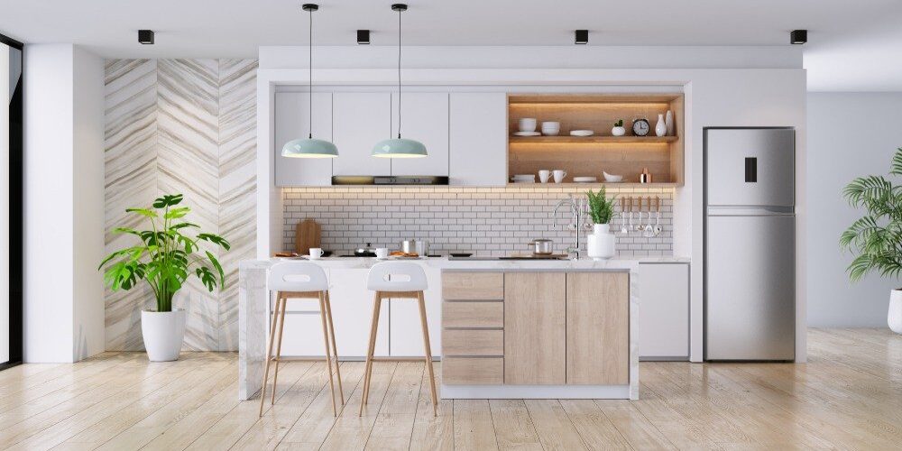 Modern,Contemporary,Kitchen,Room,Interior,.white,And,Wood,Material,3d