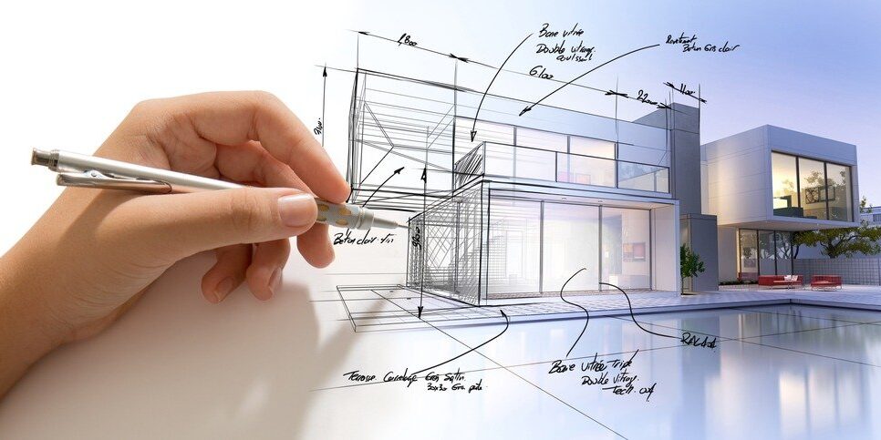 Hand,Drafting,A,Design,Villa,And,The,Building,Becoming,Real